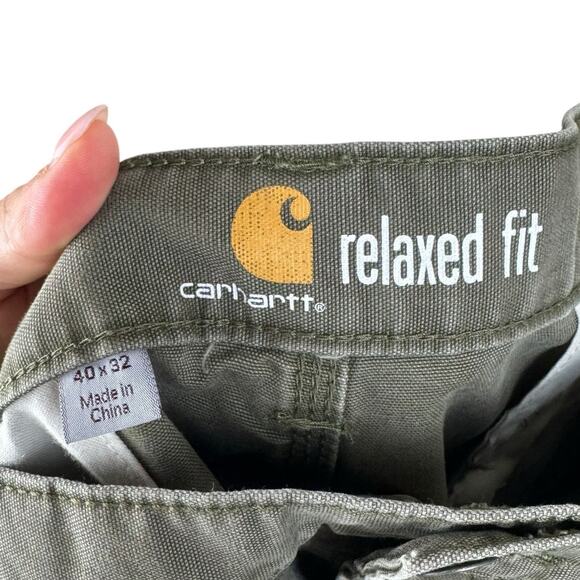 Carhartt Army Green Cargo Relaxed Fit Comfortable Straight Utility Pants Pockets - Picture 8 of 9